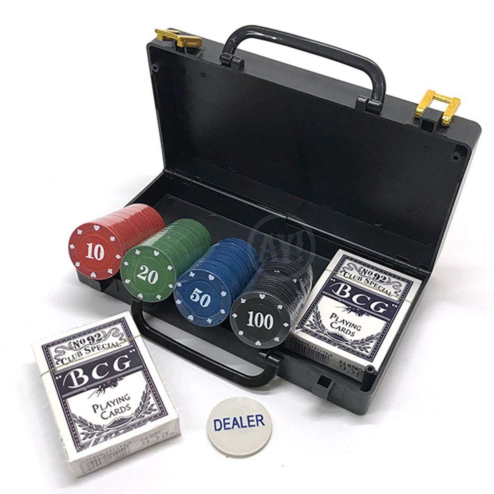 Kit Maleta 100 Fichas Jogo Poker, Baralho, Truco, Cacheta, Buraco, Paciência
