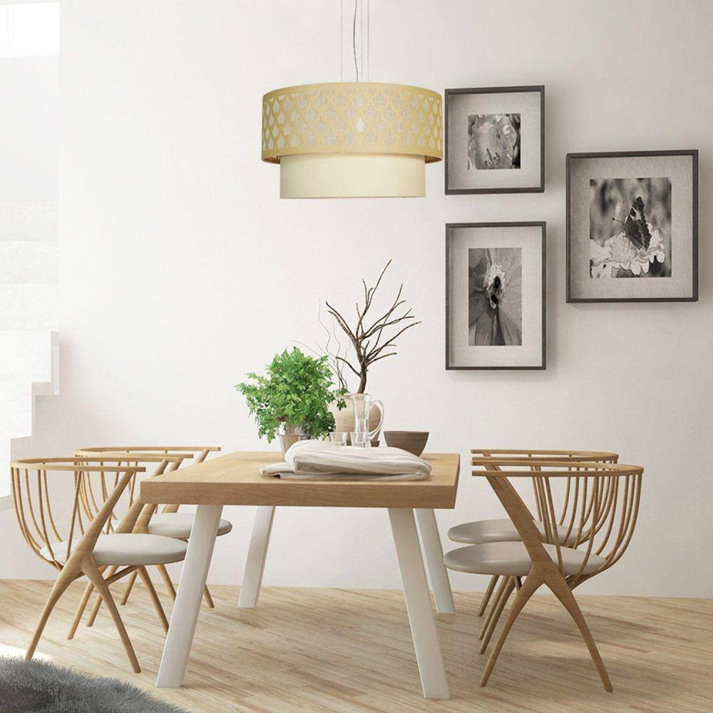 Luminária de Teto Pendente 50x25cm Trama Cúpula Dupla Bege