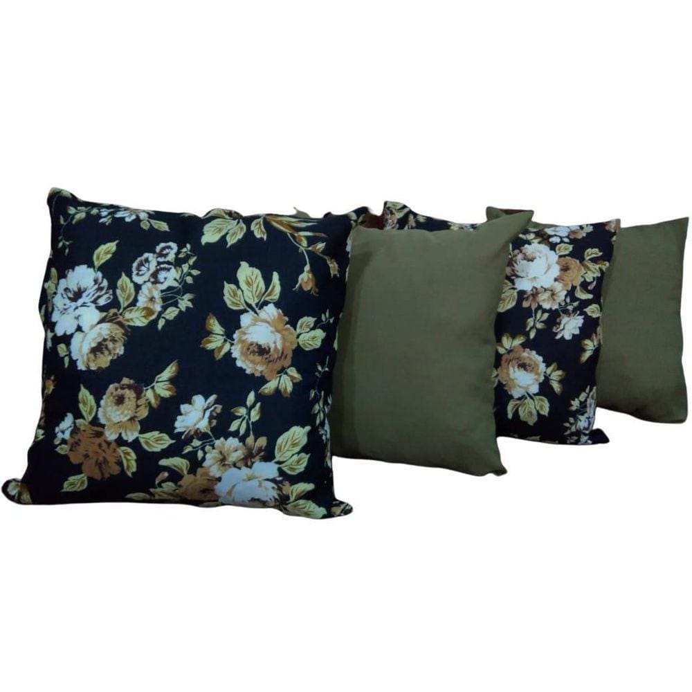Kit Capa Para Almofada Floral Gorgurinho Verde 4 Peças
