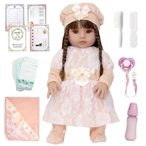 Boneca Bebê Reborn 100% Silicone Cabelos Castanhos 13 Itens