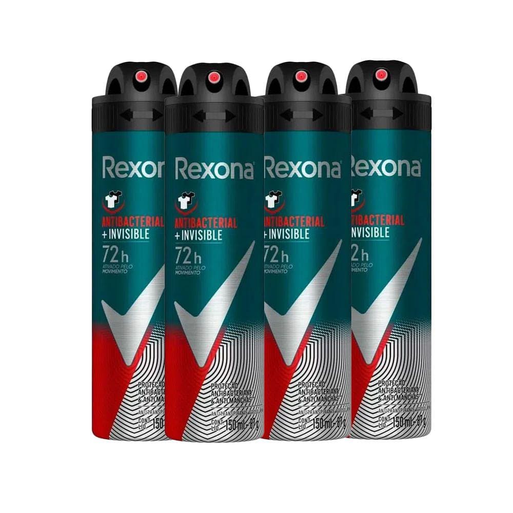 Kit Desodorante Aerosol Rexona Antibacterial + Invisible Men 150ml - 4 Unidades
