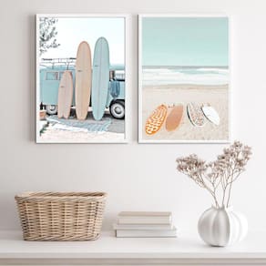 Kit 2 Quadros Praia Soft Pranchas Surf 24x18cm - Vidro