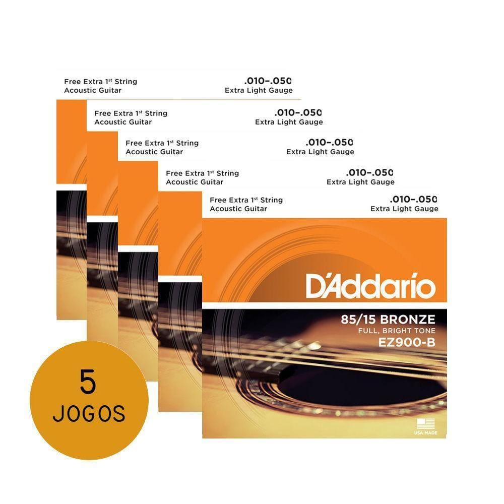 Kit 5 Encordoamentos Violao Aco Daddario Ez900 010