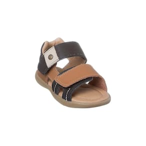 Sandália Infantil Masculina Ortopé Carinhoso Couro Fecho Duplo Preta e Caramelo
