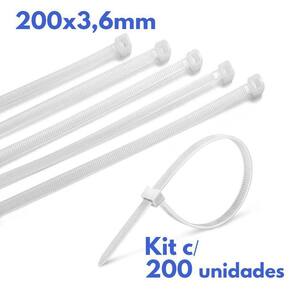 Abraçadeira Nylon Branco 200X3,6Mm - Kit C/200 Unidades