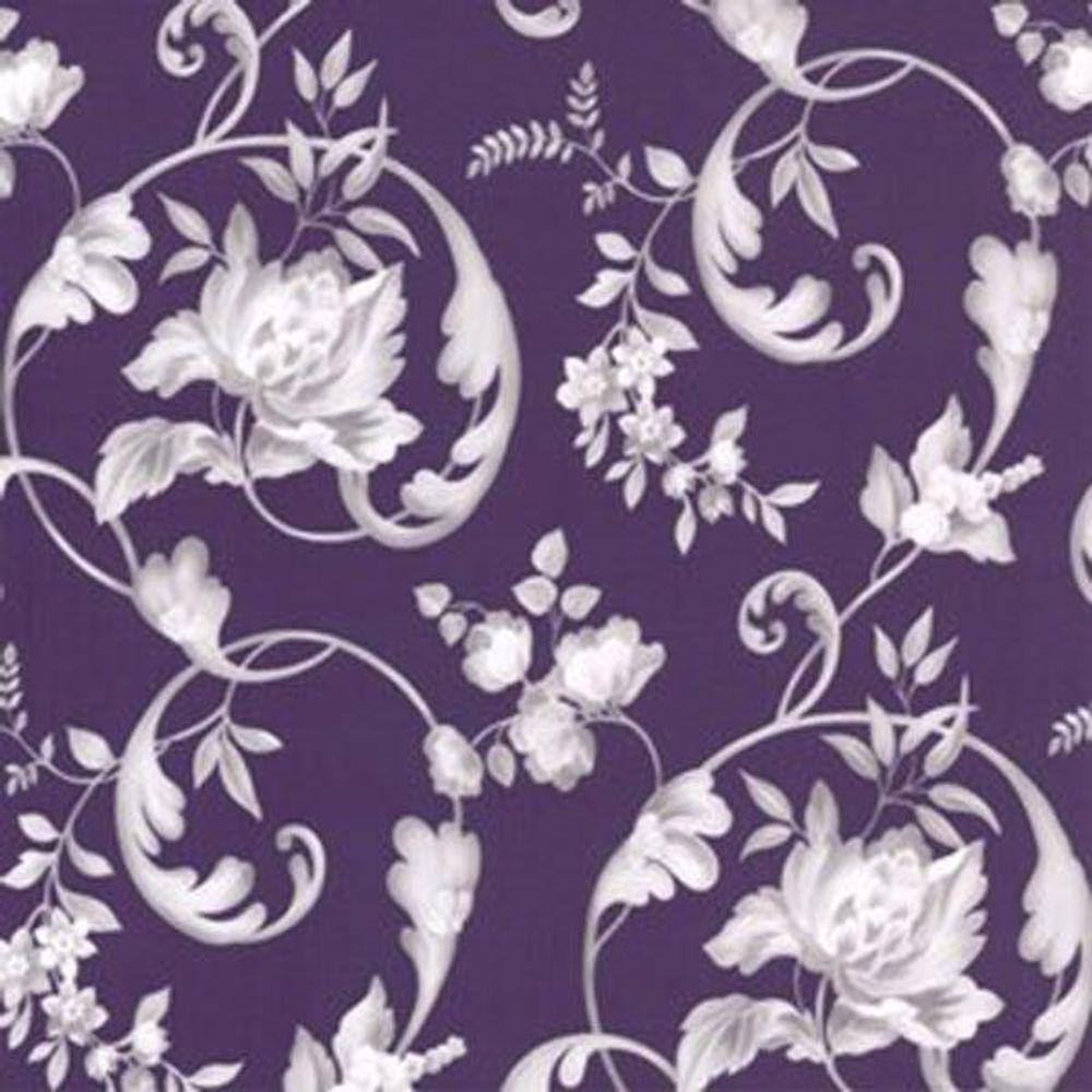 Papel De Parede K&G Arabesco Floral Roxo E Branco