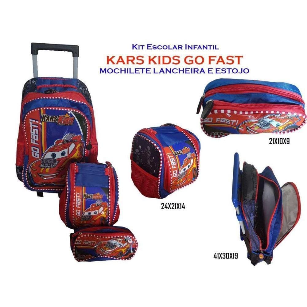 Kit Escolar Mochila 35Cm + Lancheira + Estojo Kars Kids Go