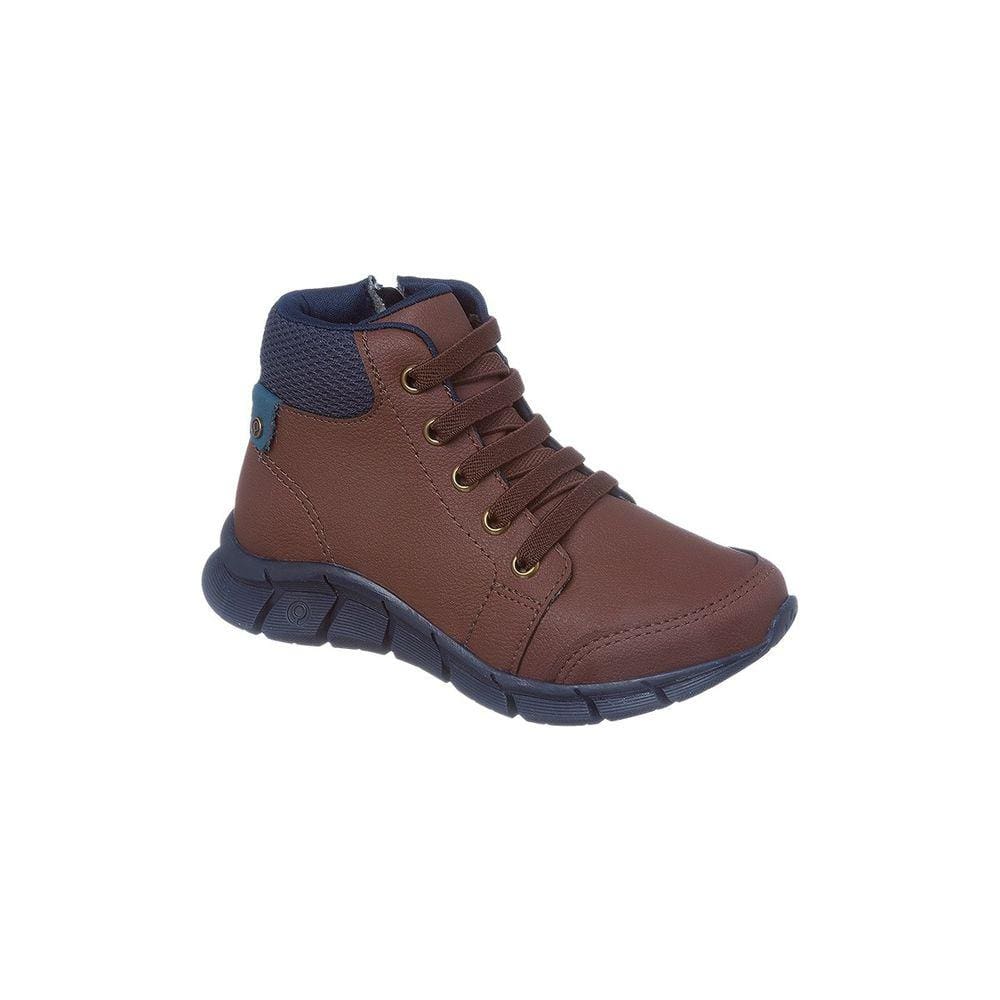 Tênis Cano Alto Infantil Masculino Ortopé Flex Boot Detalhe Tecido Marrom Café
