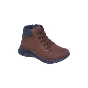 Tênis Cano Alto Infantil Masculino Ortopé Flex Boot Detalhe Tecido Marrom Café