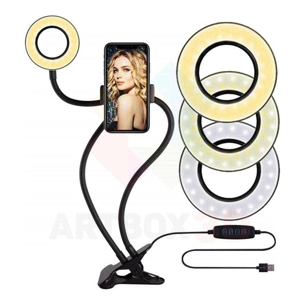 Suporte De Celular Mesa Flexível Com Luminária Ring Light