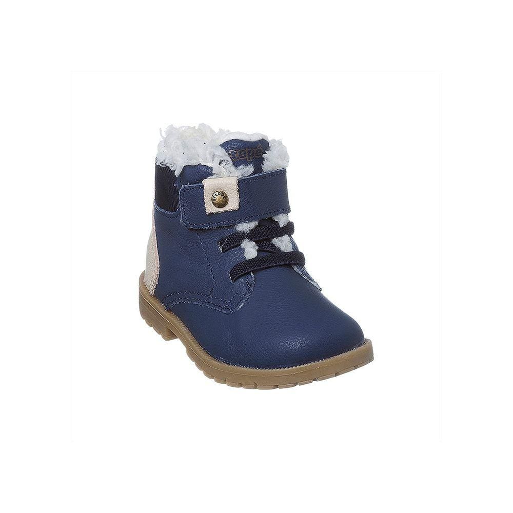 Bota Coturno Infantil Masculina Ortopé Baby Boot Couro com Lã Azul Marinho
