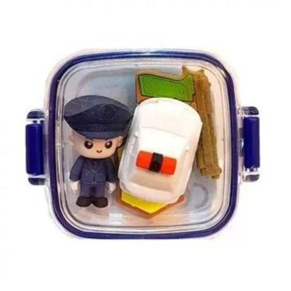 Marmitinha com 4 Borrachas Kawaii Policial - Colorido