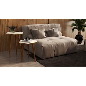 Jogo 2 mesas Sala Estilo Retrô Pés Palito, lateral e apoio cor Off White com freijó - Comprar Móveis em Casa