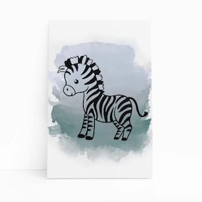 Quadro Canvas Zebra Desenho Animais Cinza Infantil 60X40Cm