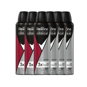Kit Desodorante Antitranspirante Aerosol Rexona Clinical Men Sport 150ml - 6 Unidades