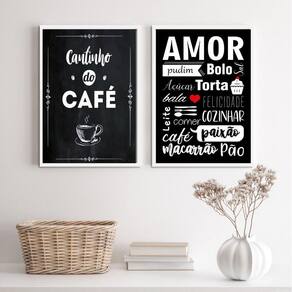 Quadros Café Amor Cozinha 45x34cm - Vidro e Moldura Preta
