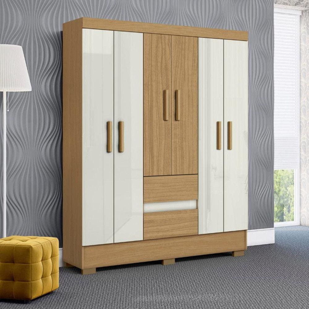 Guarda Roupa Casal 6 Portas 2 Gavetas com Pés Coimbra Aramóveis