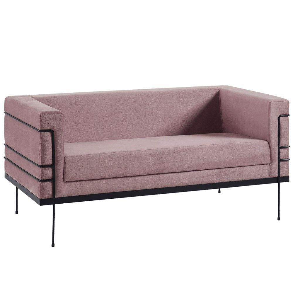 Sofa 2 Lug Base Aço Preto 135 cm 2064X2 Veludo Rosa Dmobiliario