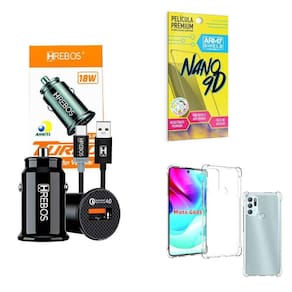 Kit Carregador Veicular + Capinha Moto G60S + Película 9D