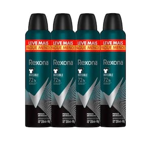 Kit Desodorante Antitranspirante Aerosol Rexona Invisible Men 72 horas 250ml - 4 Unidades