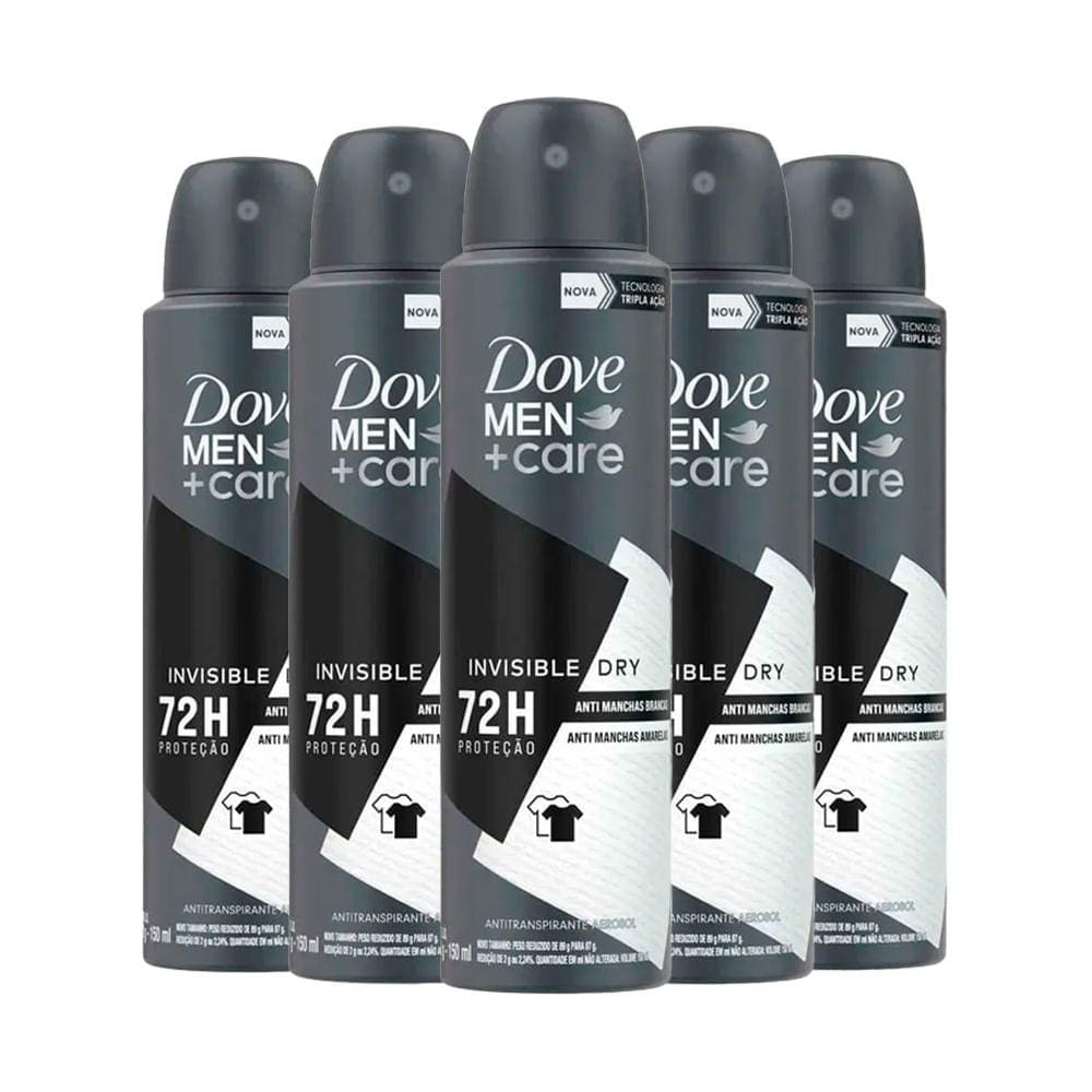 Kit Desodorante Aerosol Dove Men Invisible 150ml - 5 unidades