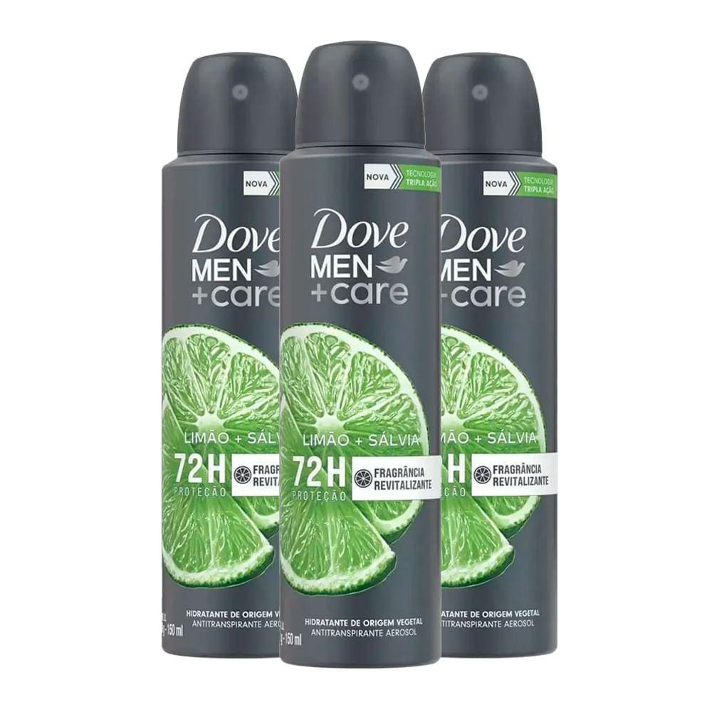 Kit Desodorante Aerosol Dove Men Limão 150ml - 3 unidades