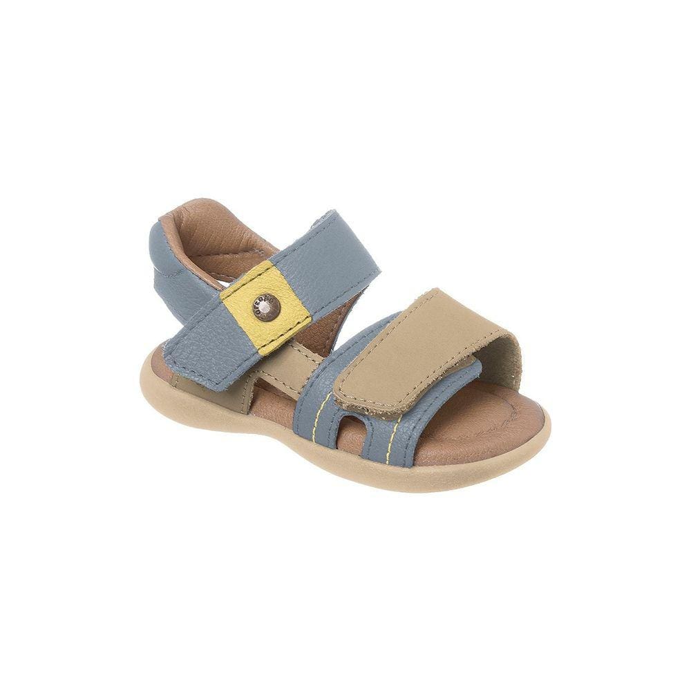 Sandália Infantil Masculina Ortopé Carinhoso Couro Fecho Duplo Azul Jeans
