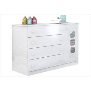 Cômoda Sapateira 4 Gavetas 1 Porta Organizadora Infantil Livia Detalhe Janela Bco - Phoenix Baby