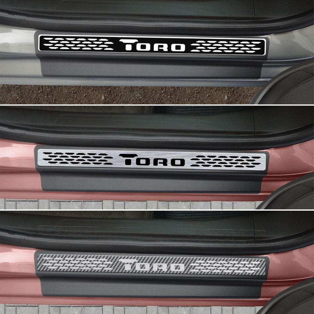 Jogo Soleira Premium Elegance Fiat Toro 2016 2017 2018 2019 2020 - 4 Portas ( Vinil + Resinada 8 Peças )