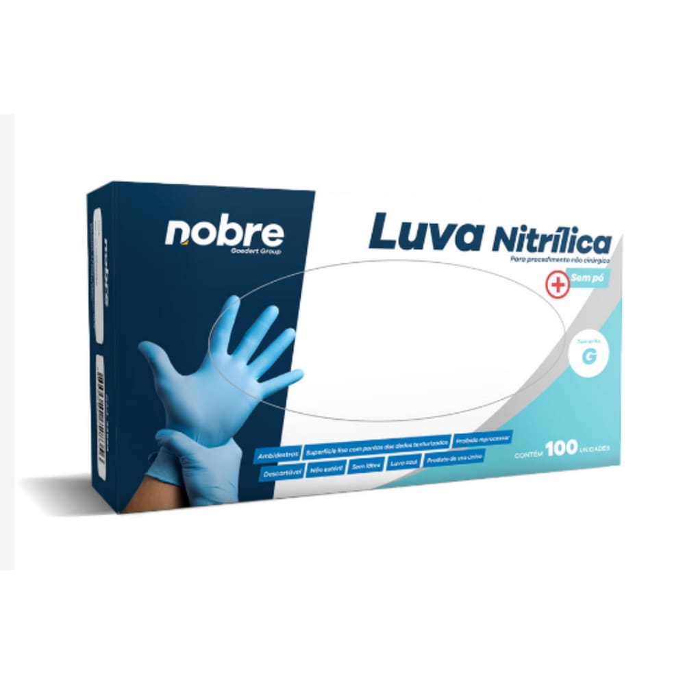 Luva Nitrilica sem pó caixa C/100 unidades G azul Nobre