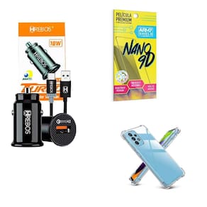 Kit Carregador Veicular + Capa Motorola G53 5G + Película 9D