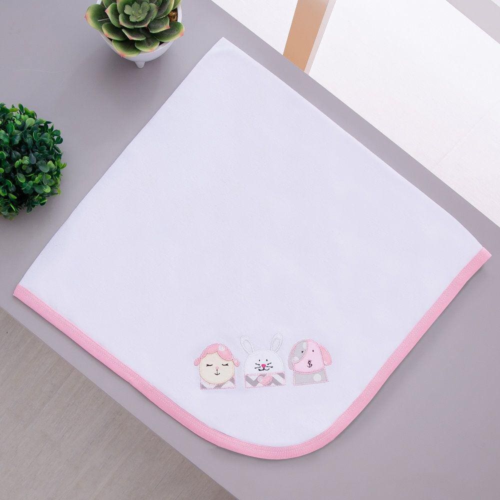 Manta Cueiro Malha Para Bebê Coleguinhas Branco
