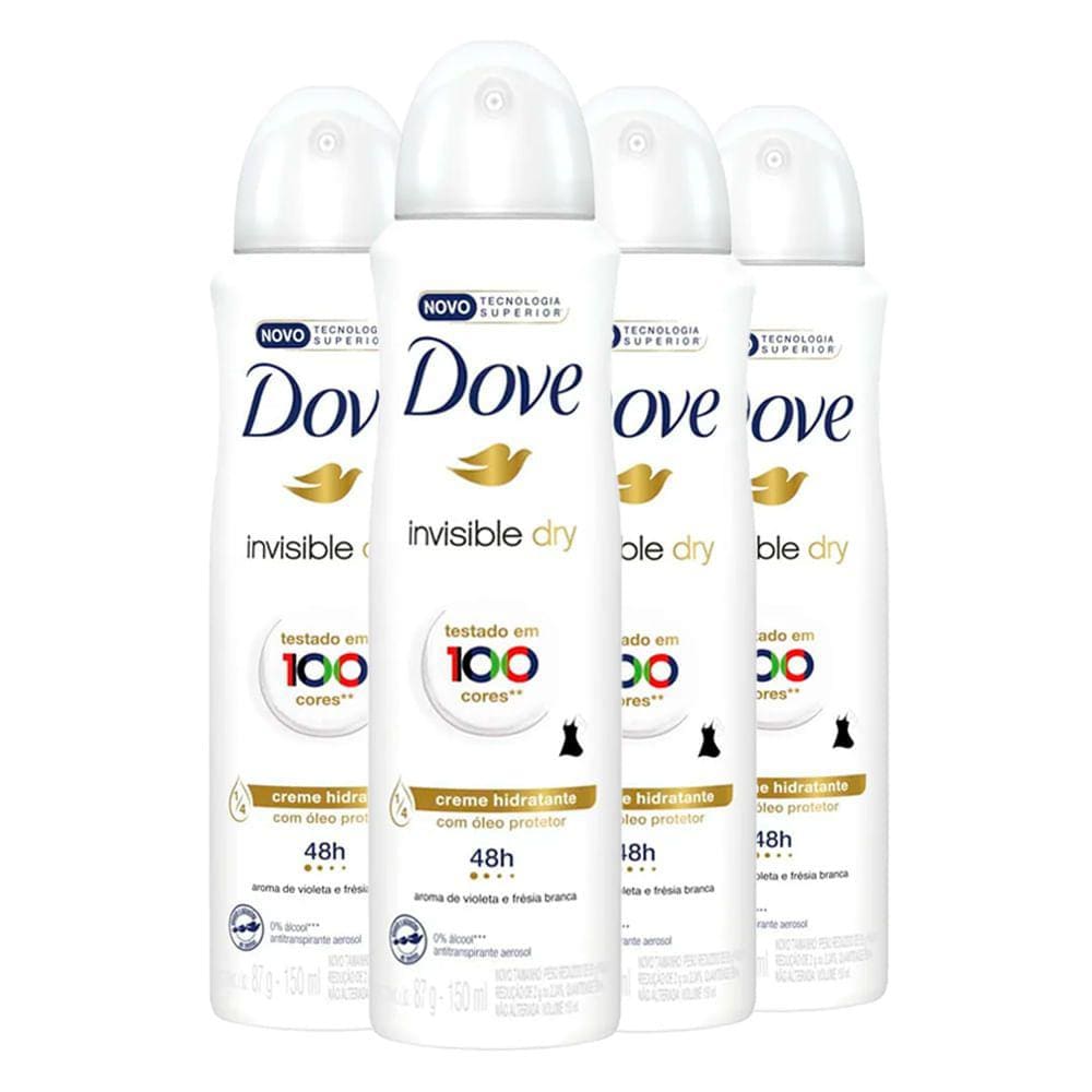 Kit Desodorante Aerosol Dove Invisible Dry 150ml - 4 unidades