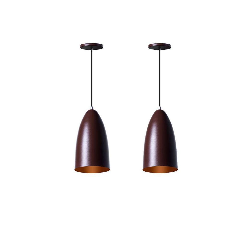Lustre Pendente Bala M Marrom Aluminio - Kit 2 Unidades