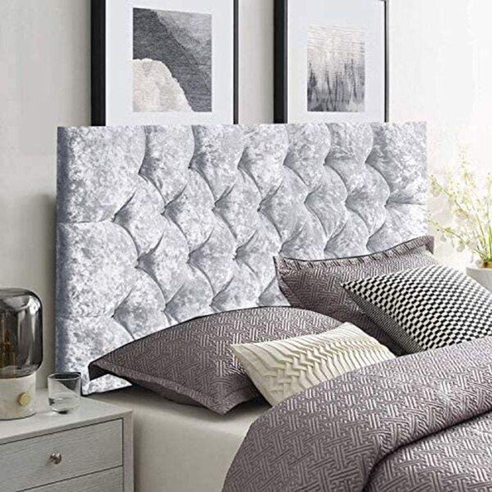 Cabeceira Captonê Luxo Paris Botão Luxo Veludo Suede Cinza