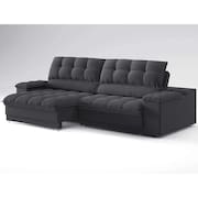 sofá 3 lugares retrátil e reclinável helen com usb e porta-copos linho grafite 210 cm