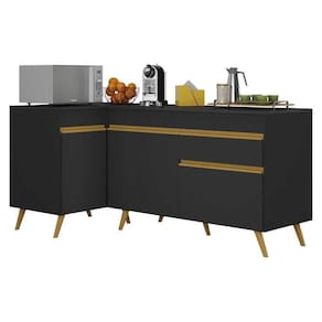 Kit Armário Cozinha Veneza Multimóveis Mp2157 Preto/dourado