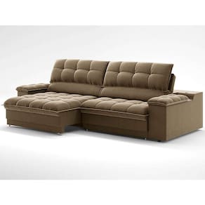 sofá 3 lugares retrátil e reclinável helen com usb e porta-copos veludo castor 210 cm