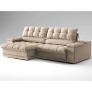 sofá 3 lugares retrátil e reclinável helen com usb e porta-copos linho bege 210 cm