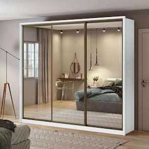 guarda-roupa casal com 3 espelhos spazio 3 pt 6 gv branco 270 cm
