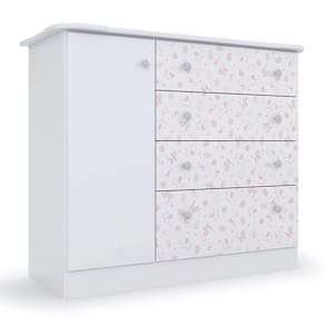cômoda new baby 1 pt 4 gv branca e rosa
