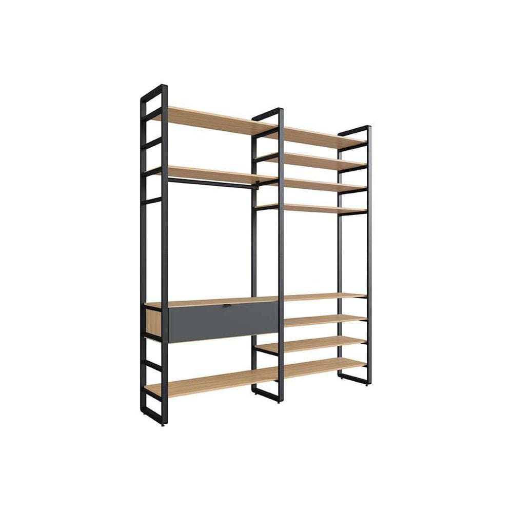 guarda-roupa closet modulado industrial philly 1 gv cedro e grafite 197 cm