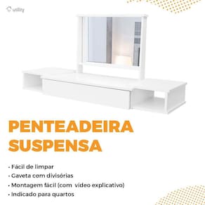 Penteadeira Camarim Suspensa Com Espelho 2 Nichos 1 Gaveta