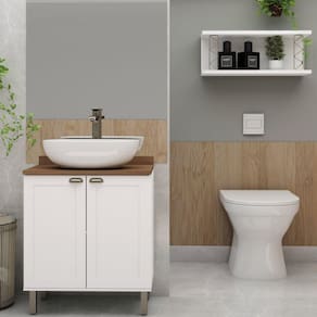 Gabinete para Banheiro 2 Portas Provençais sem Cuba 100% Mdf com 1 Nicho com Metalon Branco Fosco