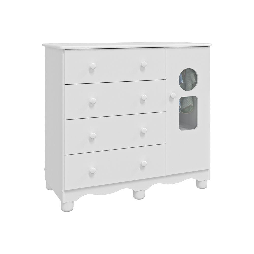Cômoda Bebê Moveis Peroba Tedy 04 gavetas 01 porta MDF