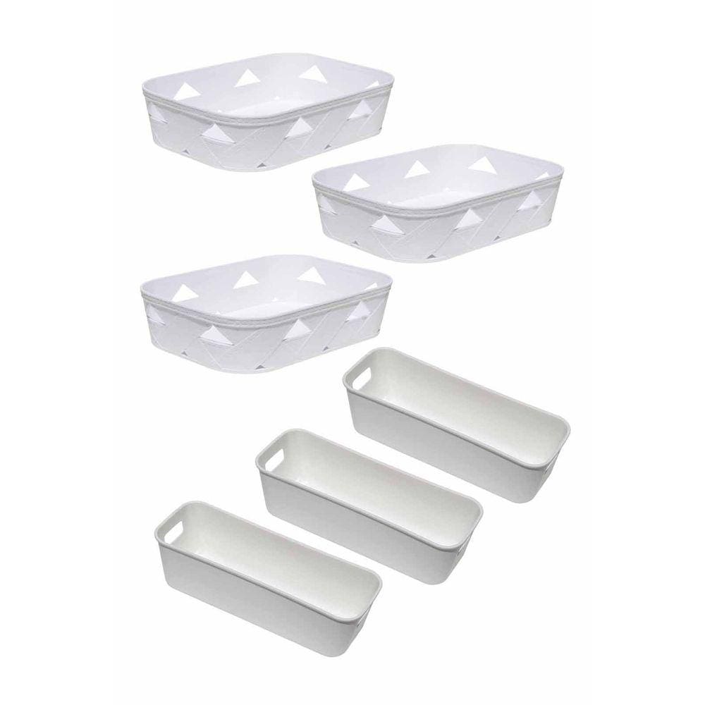Kit 6 Organizador Multiuso Branco Gaveta Armário 2 Tamanhos