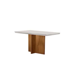 mesa de jantar retangular com tampo de vidro ane imbuia e off white