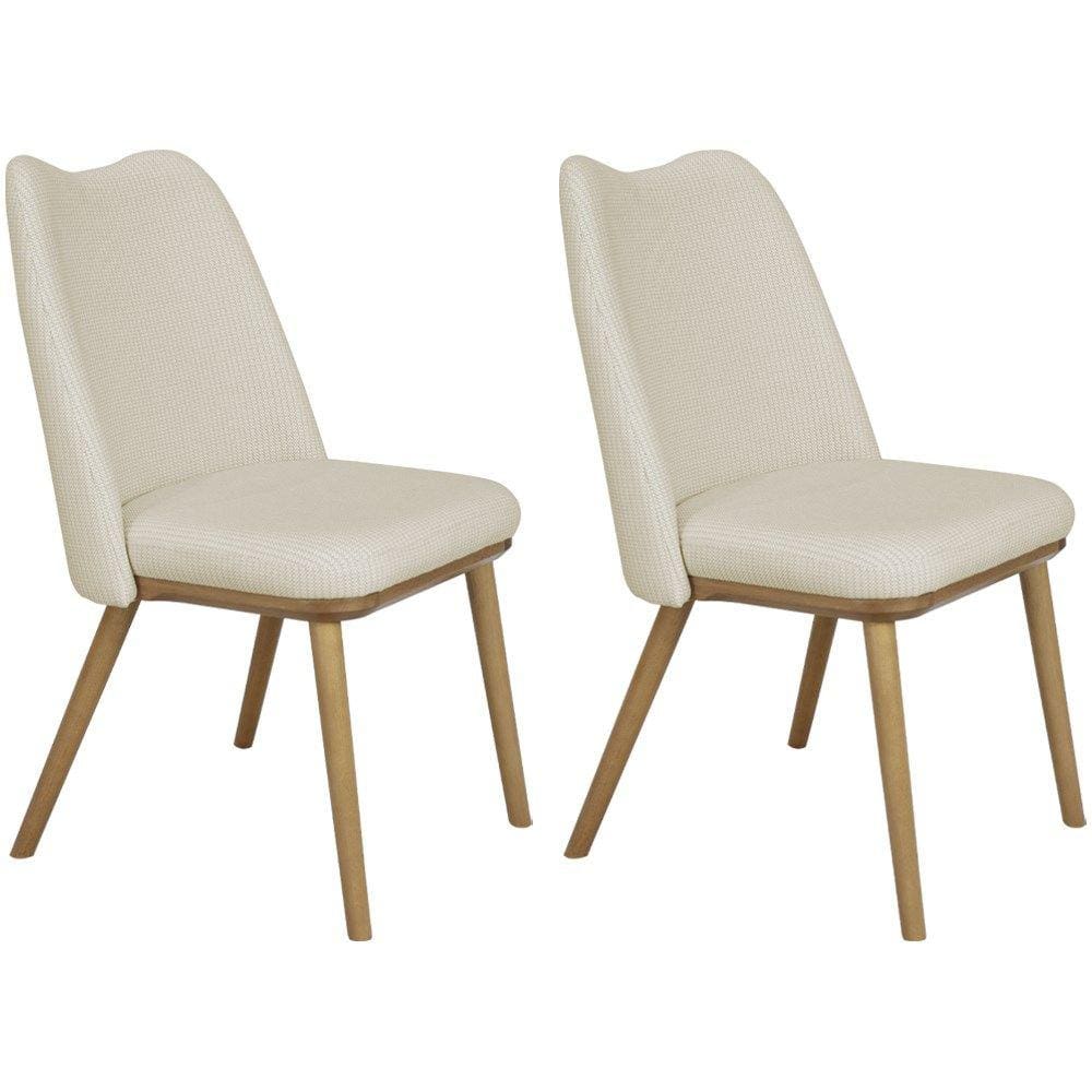 Kit 2 Cadeira Estofada Macrame Pes Madeira Amendoa Nacc