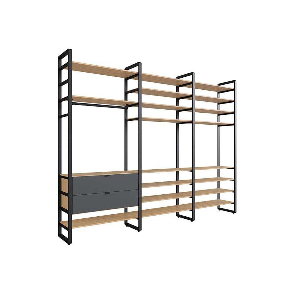 guarda-roupa closet modulado industrial philly 2 gv cedro e grafite 294 cm