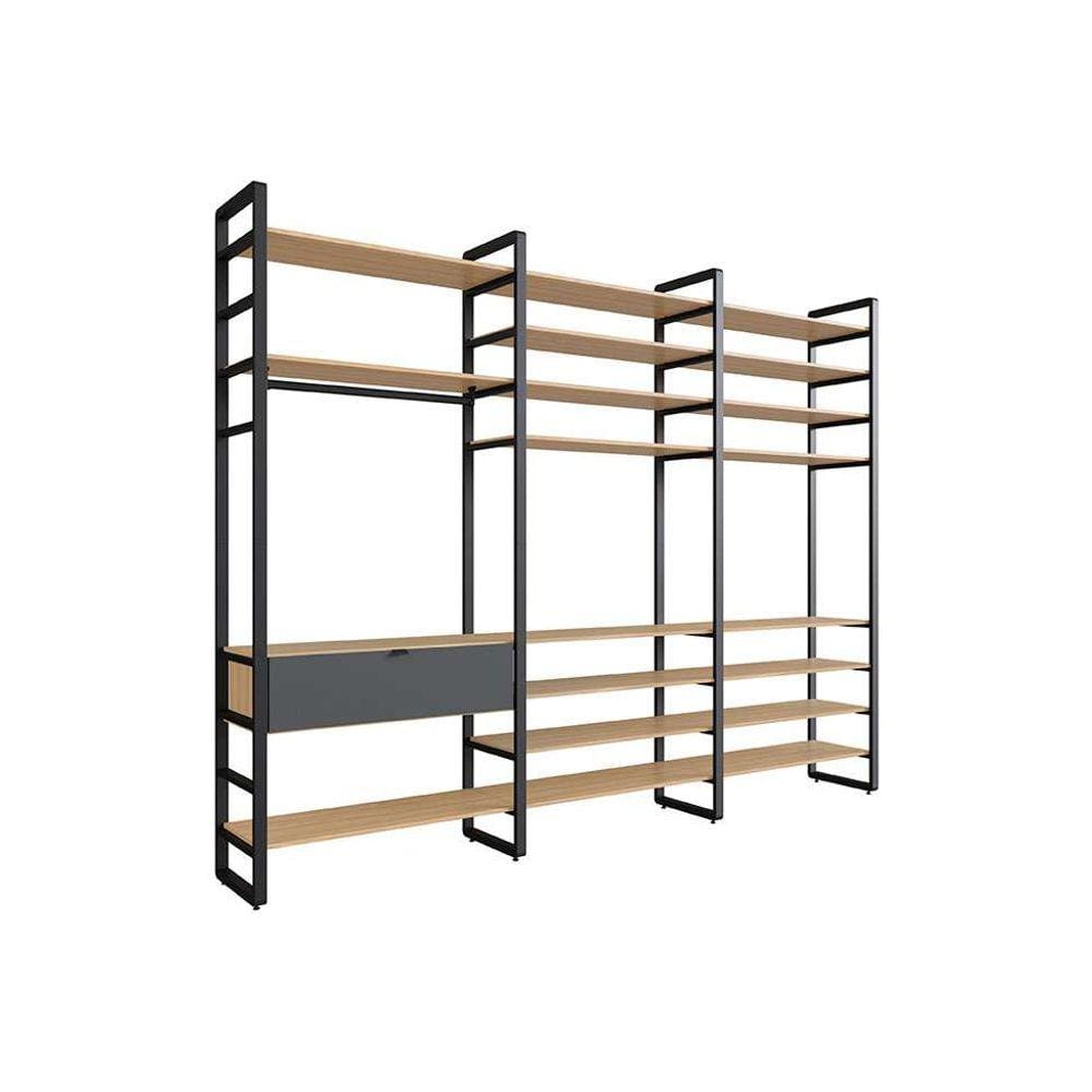 guarda-roupa closet modulado industrial philly 1 gv cedro e grafite 294 cm